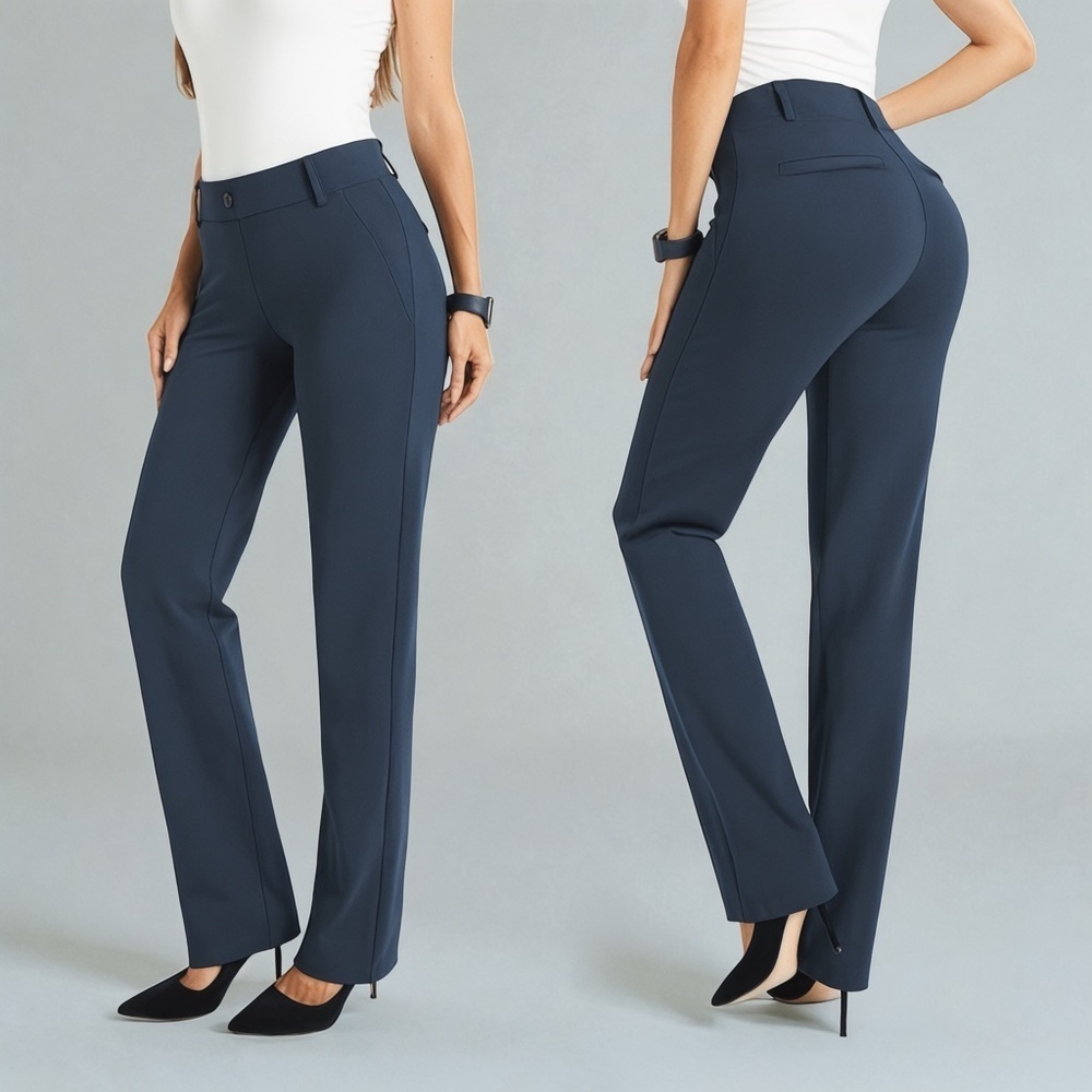 Betabrand Women's Classic Dress Pant Yoga Pant Straight In Navy Size M Petite